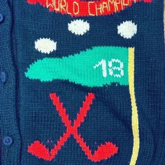 Lumy Hand Knitted Vintage Golf Theme Cardigan Sweater Size Large - Picture 5 of 7